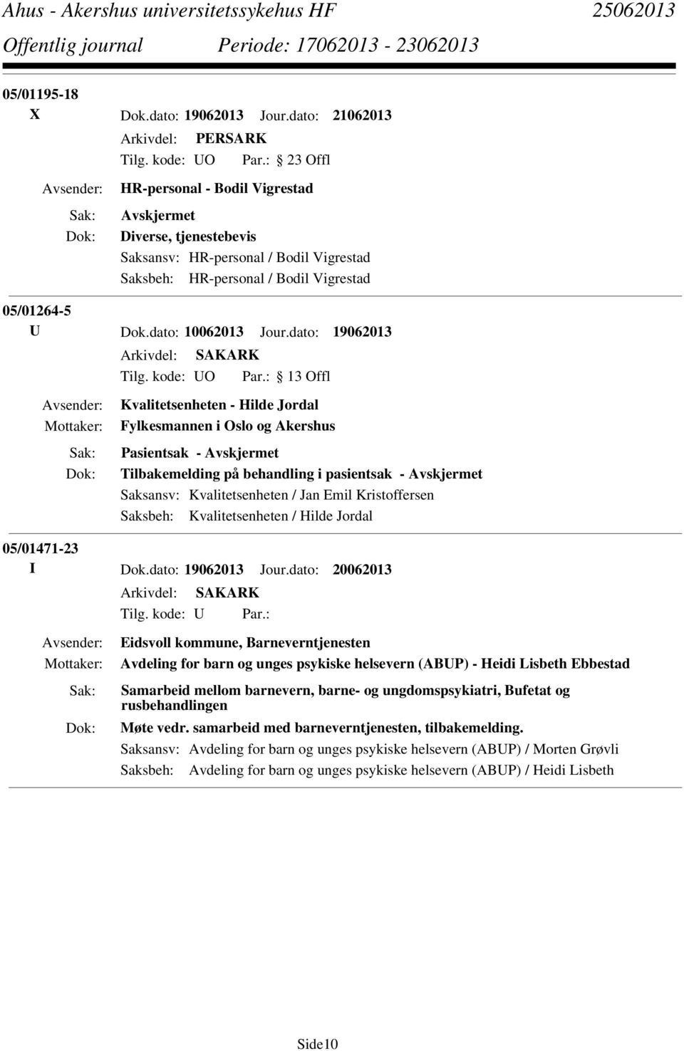 dato: 19062013 Kvalitetsenheten - Hilde Jordal Fylkesmannen i Oslo og Akershus Pasientsak - Tilbakemelding på behandling i pasientsak - Saksansv: Kvalitetsenheten / Jan Emil Kristoffersen Saksbeh: