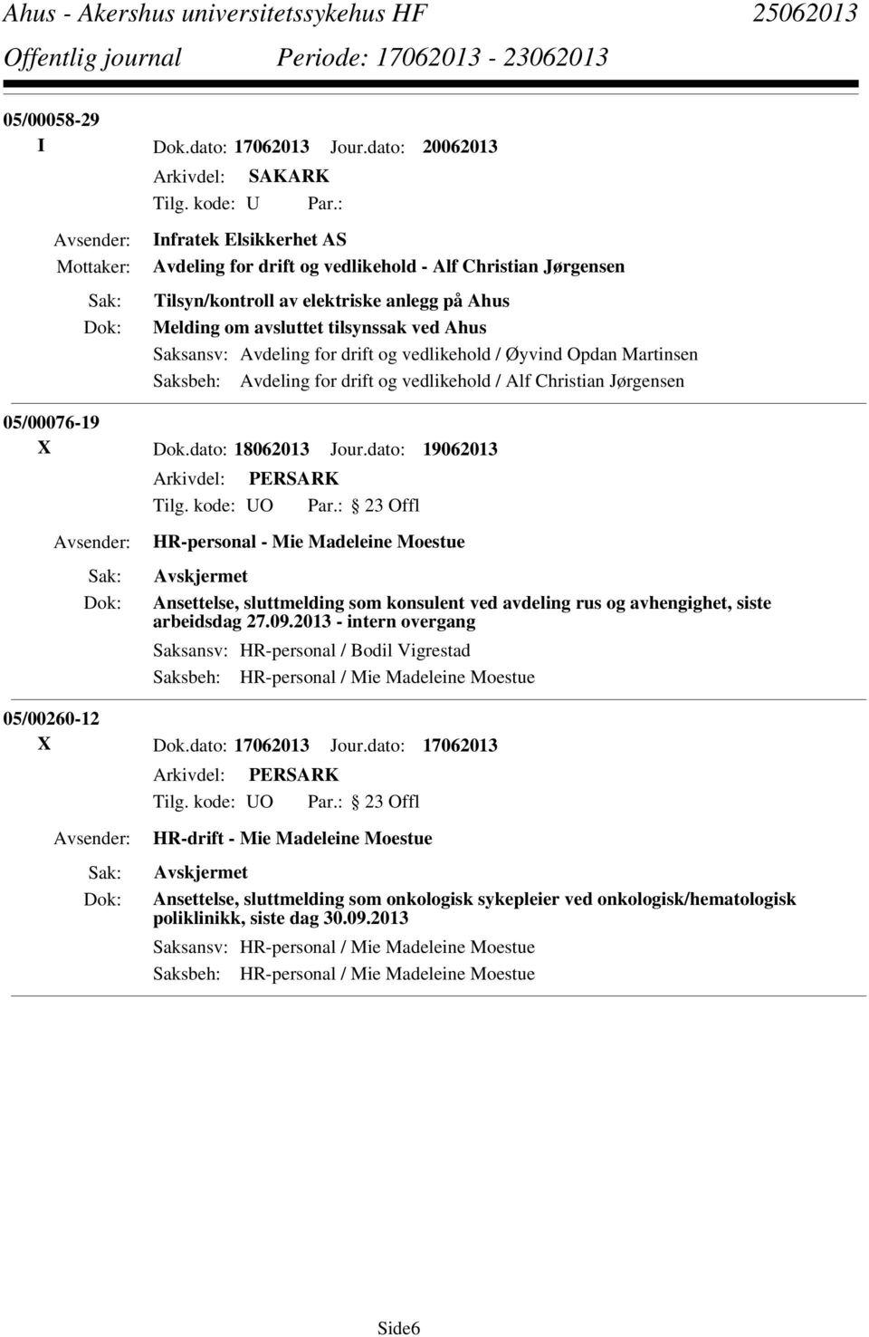 drift og vedlikehold / Øyvind Opdan Martinsen Saksbeh: Avdeling for drift og vedlikehold / Alf Christian Jørgensen 05/00076-19 X Dok.dato: 18062013 Jour.