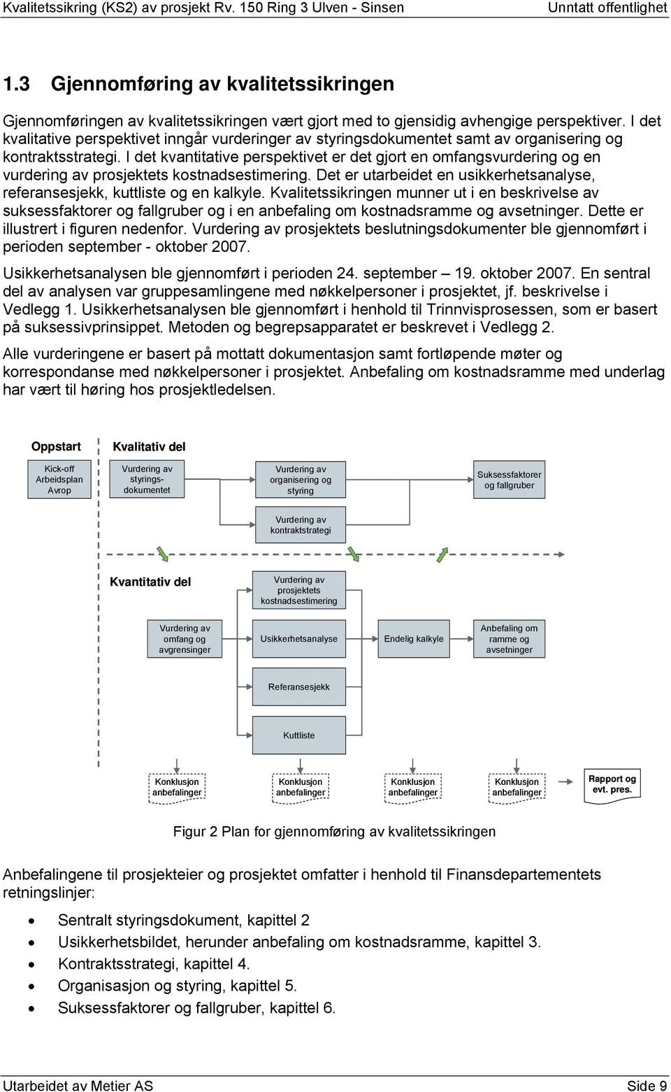 I det kvantitative perspektivet er det gjort en omfangsvurdering og en vurdering av prosjektets kostnadsestimering. Det er utarbeidet en usikkerhetsanalyse, referansesjekk, kuttliste og en kalkyle.