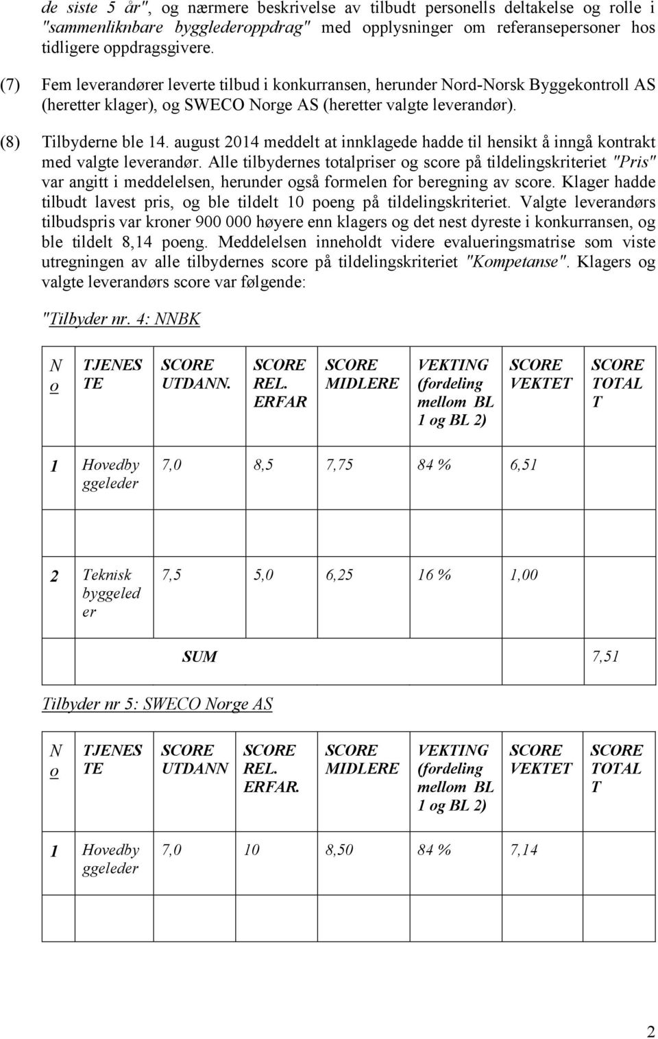 august 2014 meddelt at innklagede hadde til hensikt å inngå kontrakt med valgte leverandør.