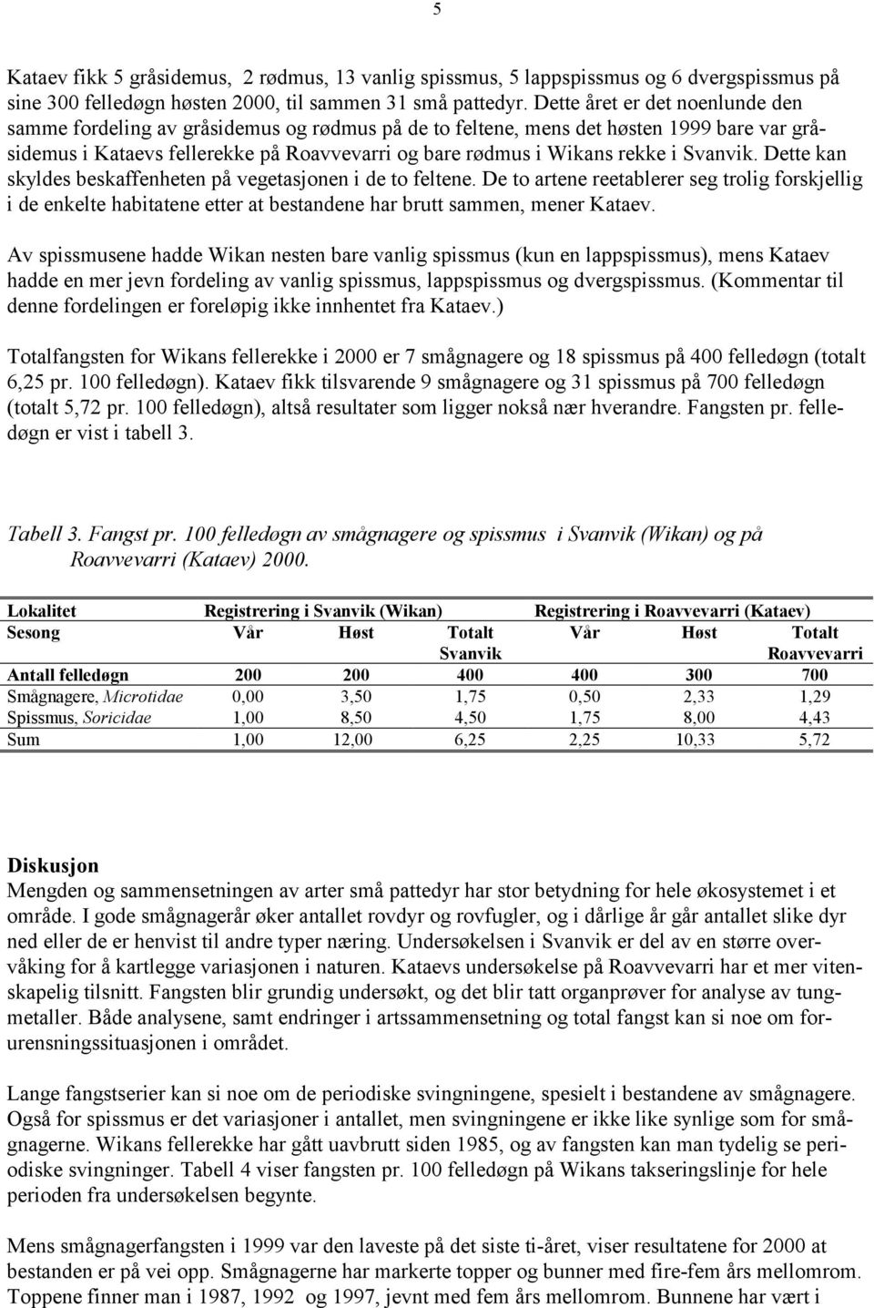 Svanvik. Dette kan skyldes beskaffenheten på vegetasjonen i de to feltene. De to artene reetablerer seg trolig forskjellig i de enkelte habitatene etter at bestandene har brutt sammen, mener Kataev.