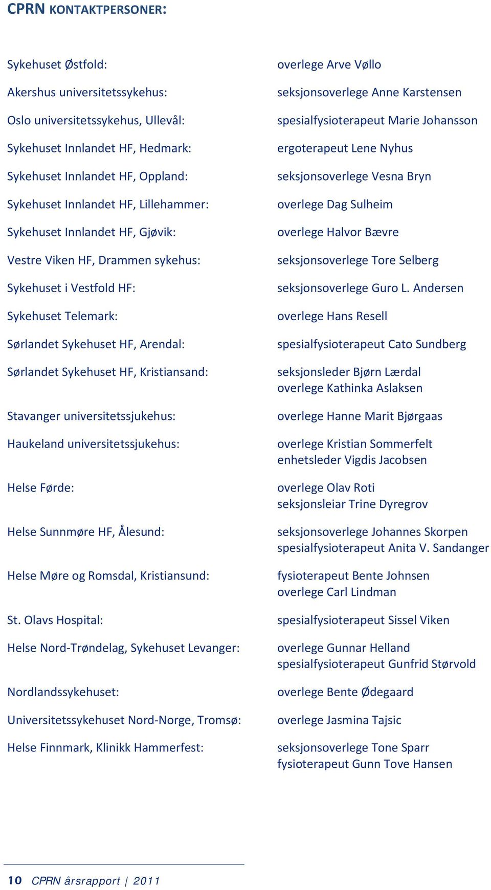 Stavanger universitetssjukehus: Haukeland universitetssjukehus: Helse Førde: Helse Sunnmøre HF, Ålesund: Helse Møre og Romsdal, Kristiansund: St.