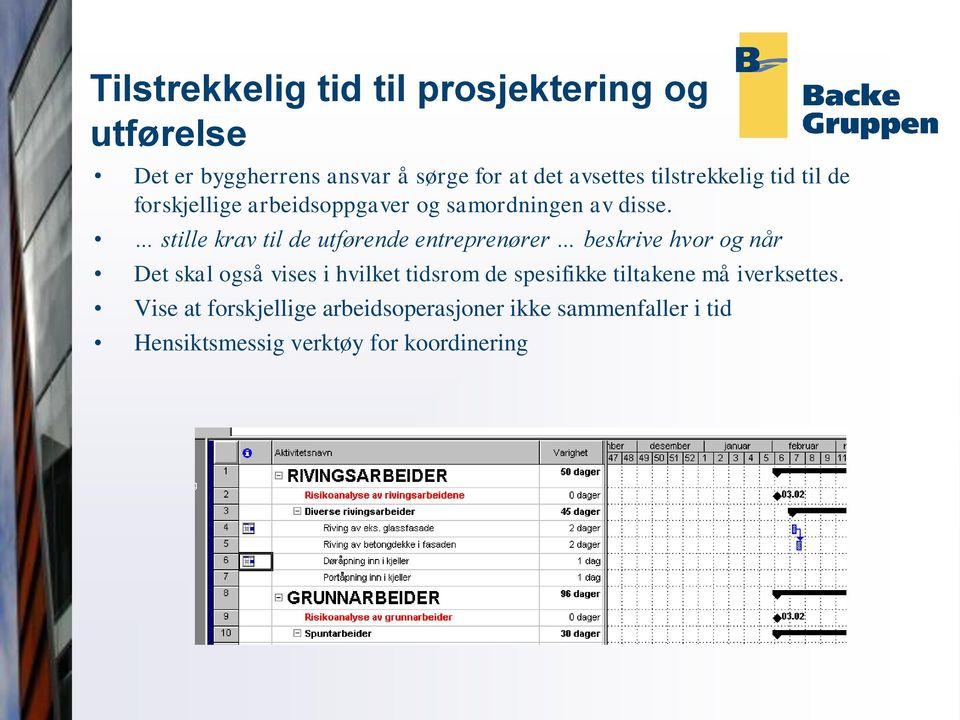 stille krav til de utførende entreprenører beskrive hvor og når Det skal også vises i hvilket tidsrom de