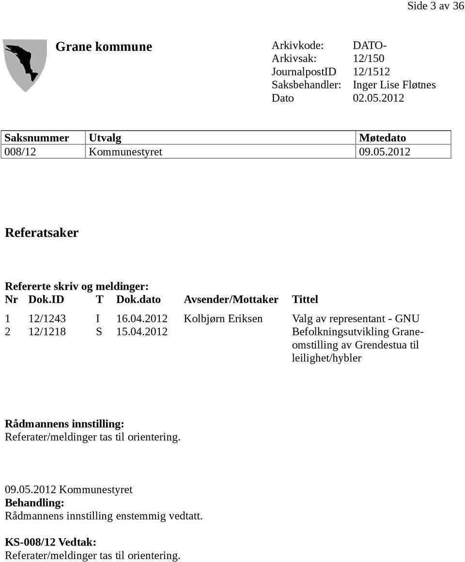 dato Avsender/Mottaker Tittel 1 12/1243 I 16.04.