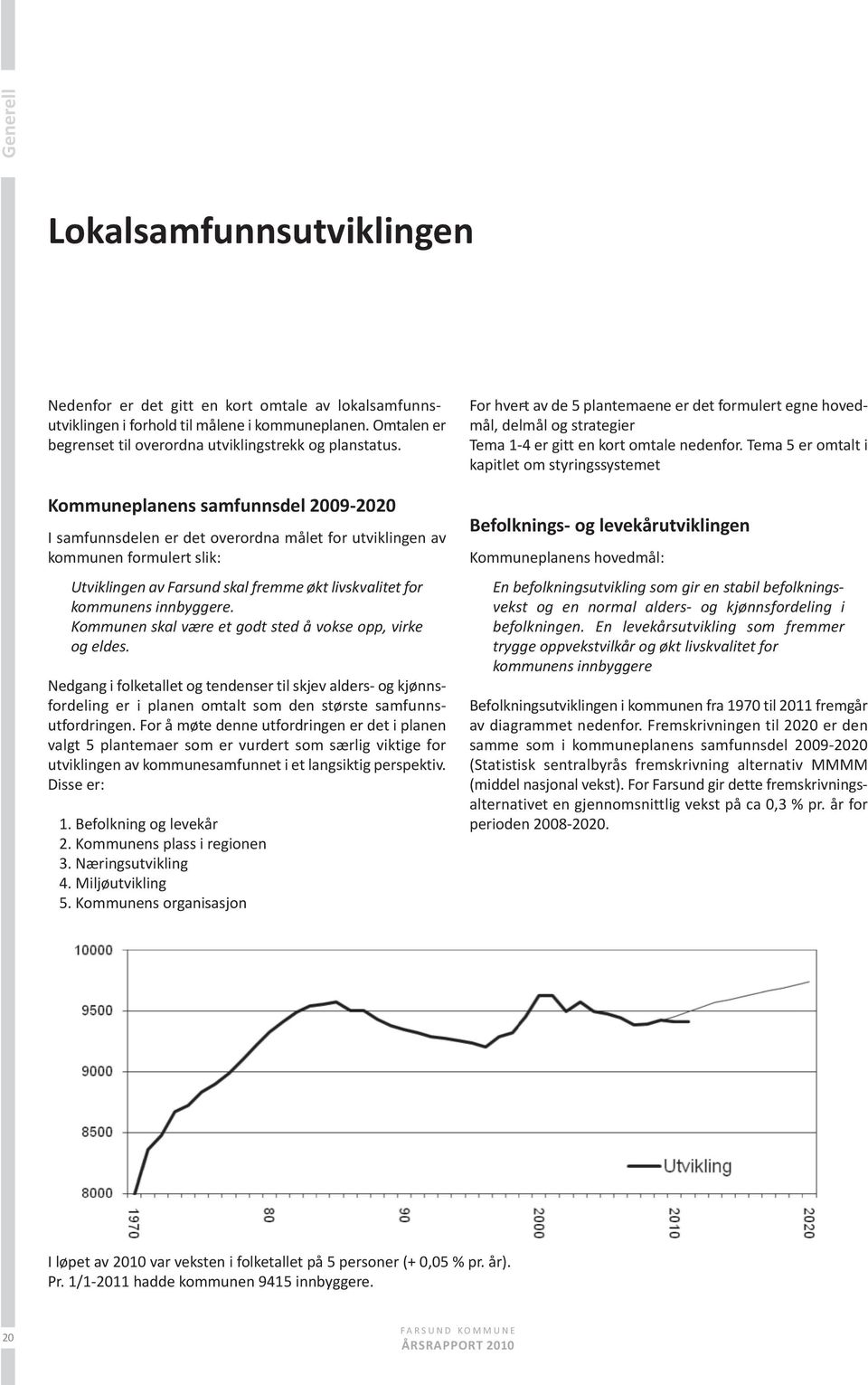 - av de 5 plantemaene er det formulert egne hovedmål, delmål og strategier ut viklingen i forhold til målene i kommuneplanen. omtalen er d begrenset til overordna utviklingstrekk og planstatus.