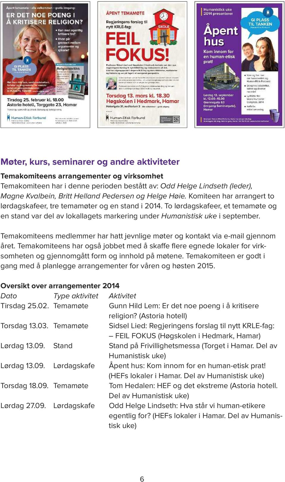 Temakomiteens medlemmer har hatt jevnlige møter og kontakt via e-mail gjennom året.