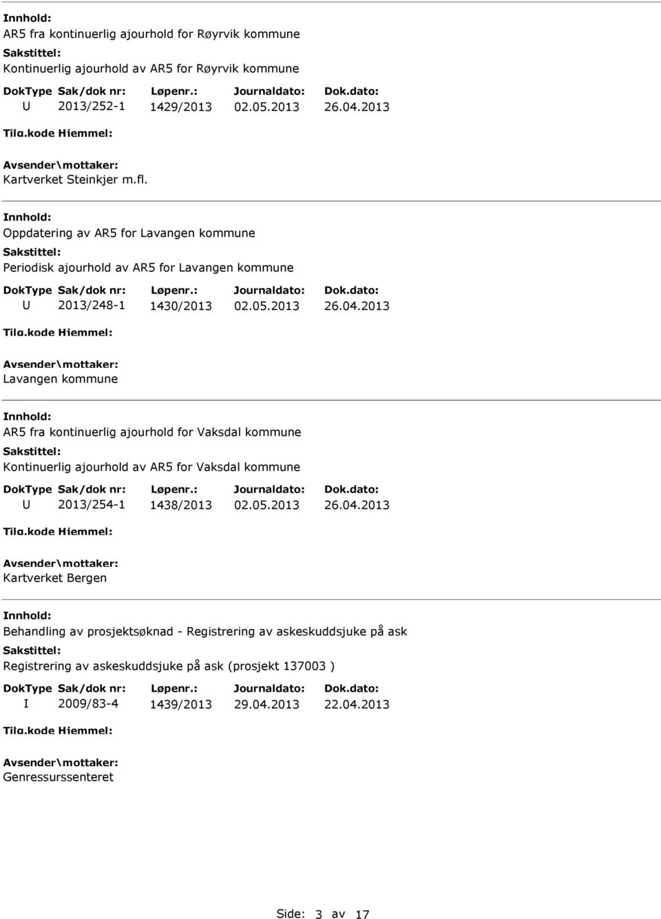 2013 Lavangen kommune AR5 fra kontinuerlig ajourhold for Vaksdal kommune Kontinuerlig ajourhold av AR5 for Vaksdal kommune 2013/254-1 1438/2013 26.04.