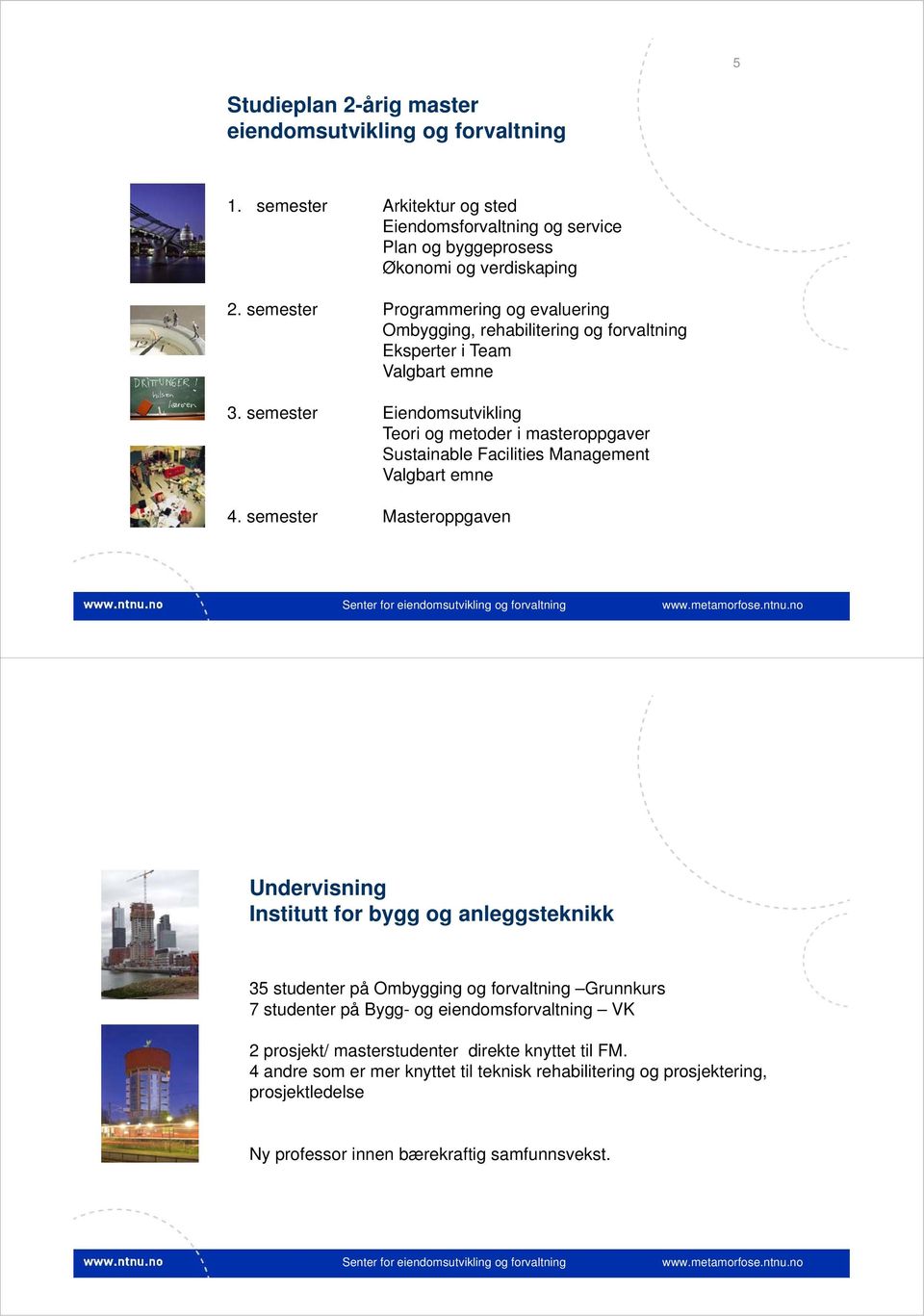 semester Eiendomsutvikling Teori og metoder i masteroppgaver Sustainable Facilities Management Valgbart emne 4.