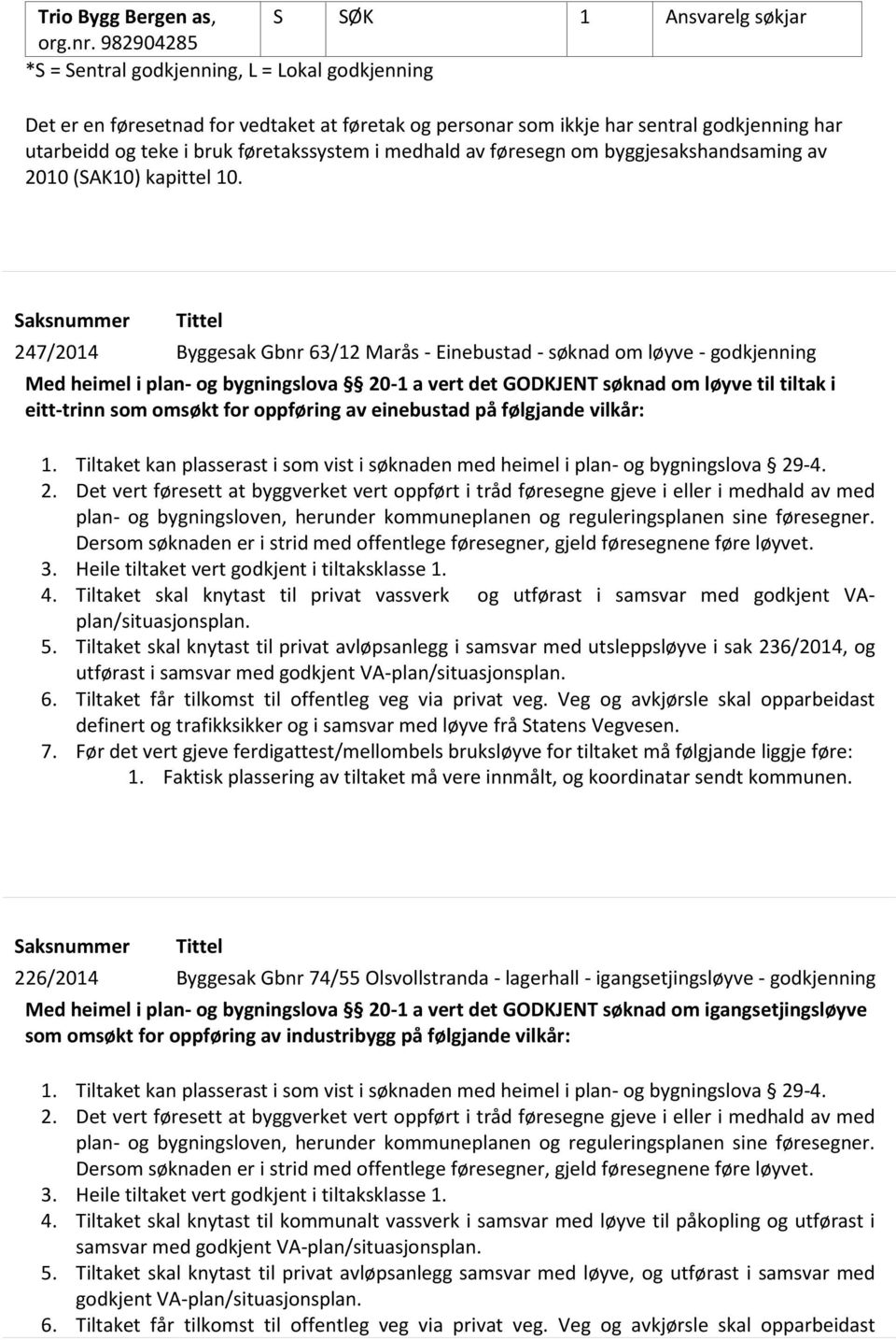 medhald av føresegn om byggjesakshandsaming av 2010 (SAK10) kapittel 10.