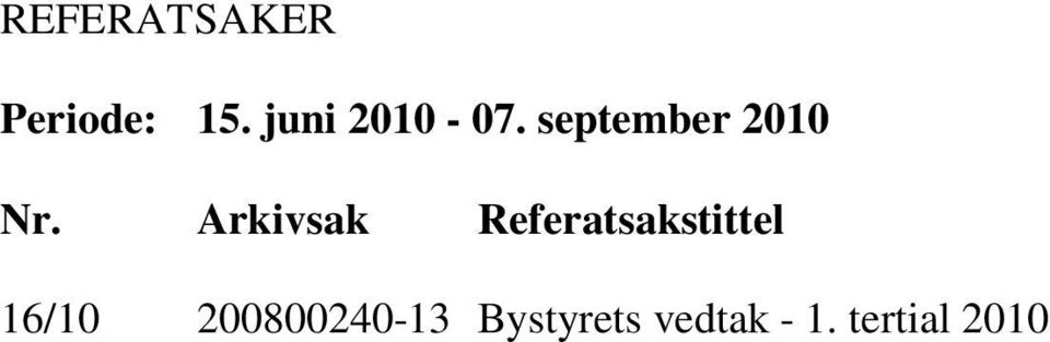 Arkivsak Referatsakstittel 16/10