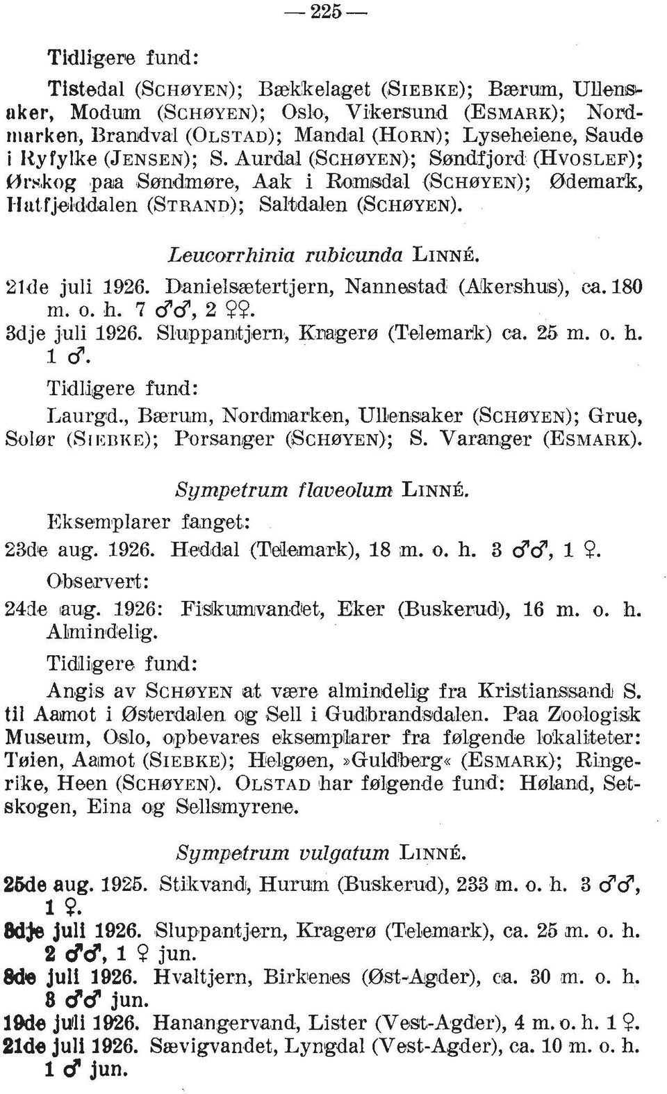 21de juli 1926. Danielmtertjern, Nannwtad (Akershus), ca. 180 m. o. h. 7 dd, 2 99. 3dje juli 1926. Sluppanitjern, Knagers (Telemark) ca. 25 m. o. h. 1 d. Tidldgere fund: Laurgd.