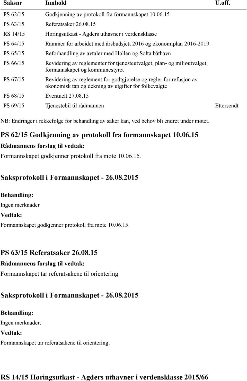 og Solta båthavn Revidering av reglementer for tjenesteutvalget, plan- og miljøutvalget, formannskapet og kommunestyret Revidering av reglement for godtgjørelse og regler for refusjon av økonomisk