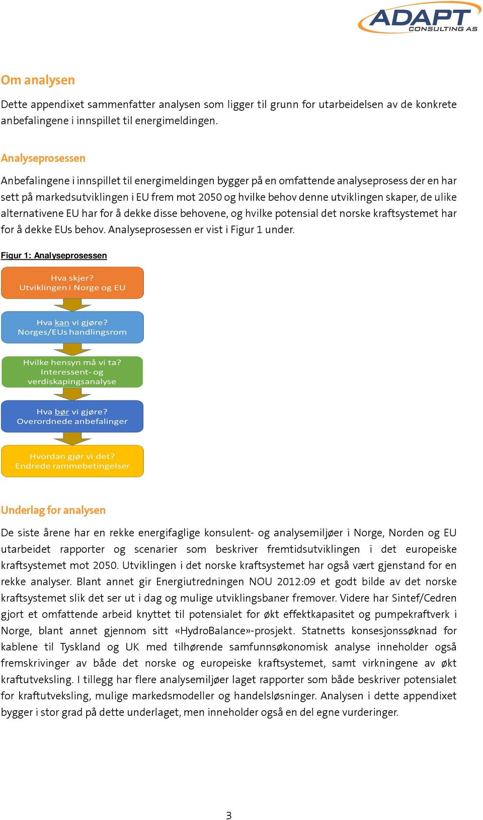 skaper, de ulike alternativene EU har for å dekke disse behovene, og hvilke potensial det norske kraftsystemet har for å dekke EUs behov. Analyseprosessen er vist i Figur 1 under.