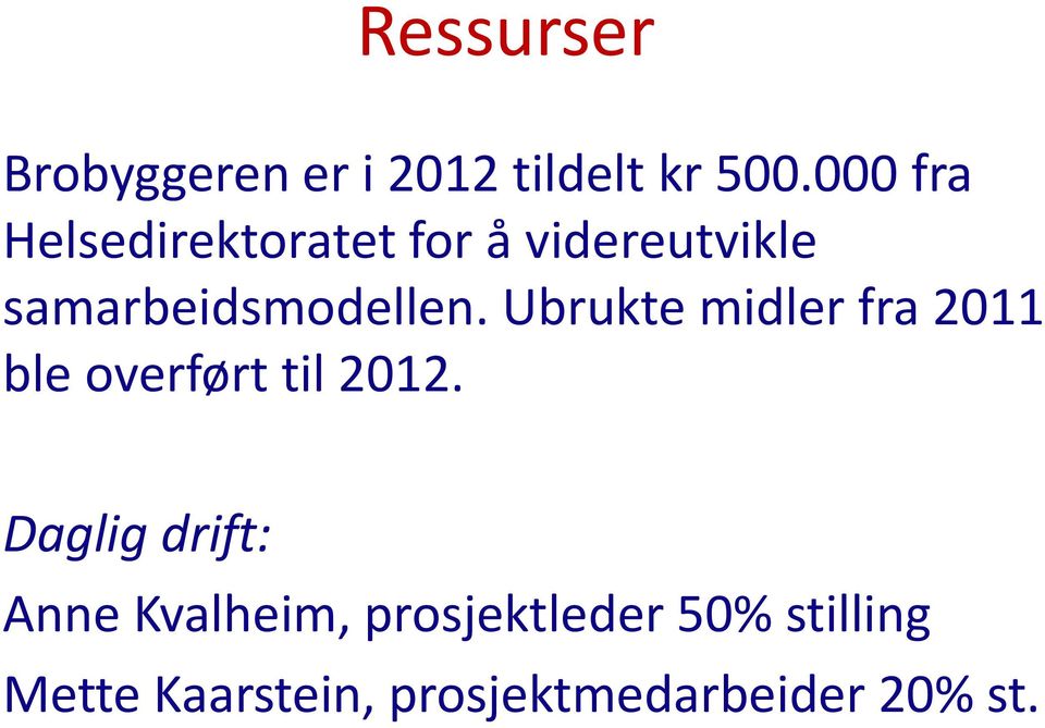 Ubrukte midler fra 2011 ble overført til 2012.