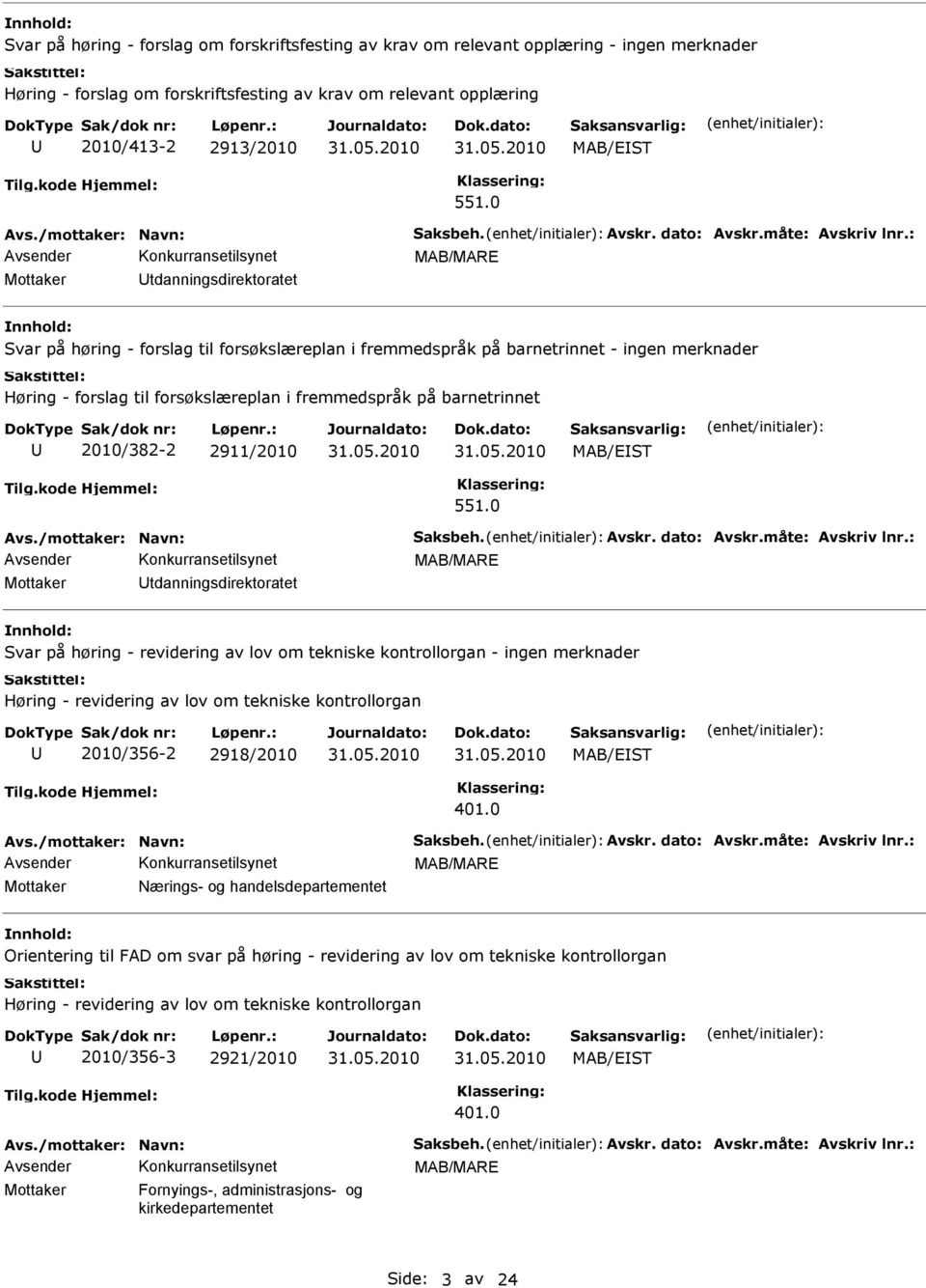 på barnetrinnet 2010/382-2 2911/2010 MAB/EST 551.