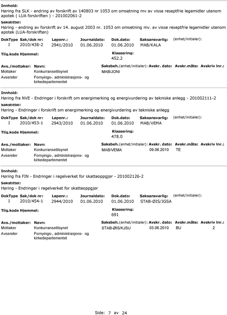 2 MAB/JON Avsender Fornyings-, administrasjons- og kirkedepartementet nnhold: Høring fra NVE - Endringer i forskrift om energimerking og energivurdering av tekniske anlegg - 201002111-2 Høring -