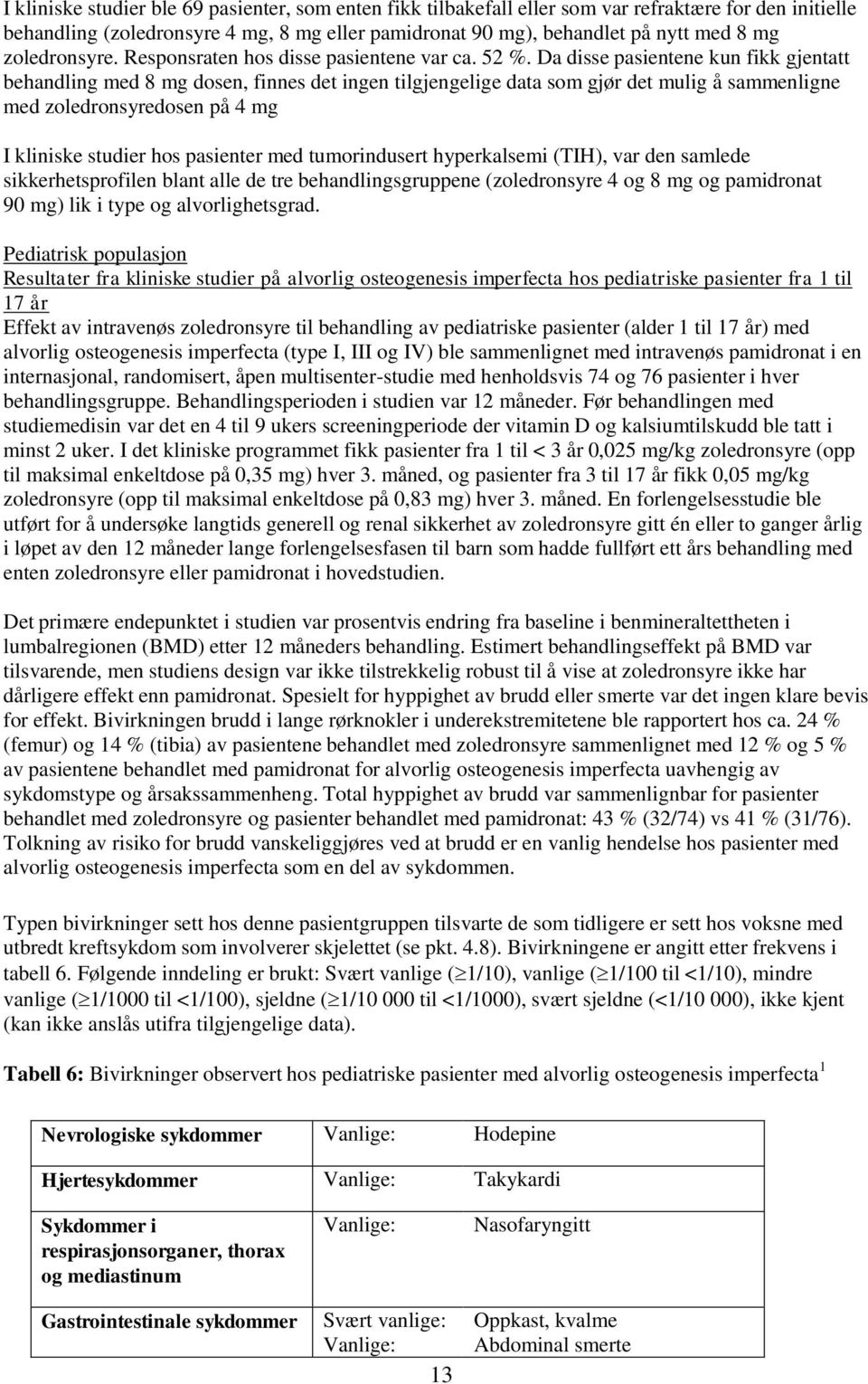 Da disse pasientene kun fikk gjentatt behandling med 8 mg dosen, finnes det ingen tilgjengelige data som gjør det mulig å sammenligne med zoledronsyredosen på I kliniske studier hos pasienter med