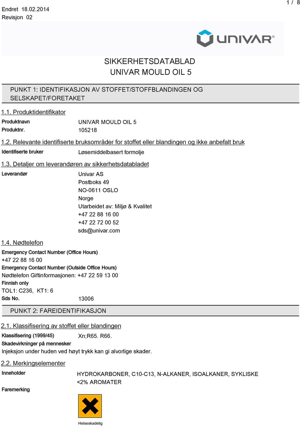 NO-0611 OSLO Norge Utarbeidet av: Miljø & Kvalitet +47