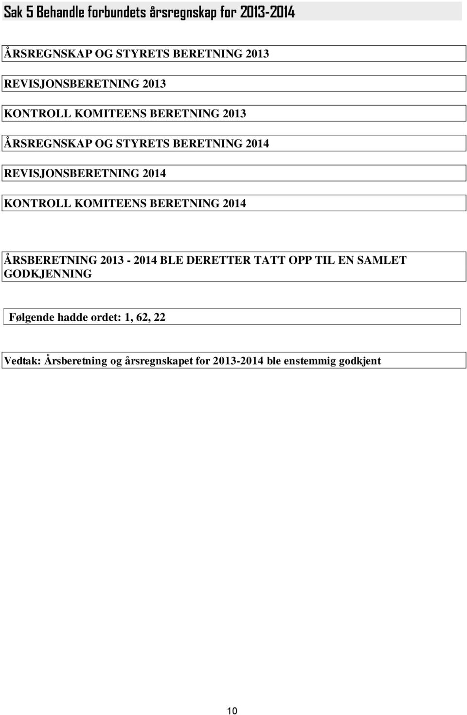 REVISJONSBERETNING 2014 KONTROLL KOMITEENS BERETNING 2014 ÅRSBERETNING 2013-2014 BLE DERETTER TATT OPP