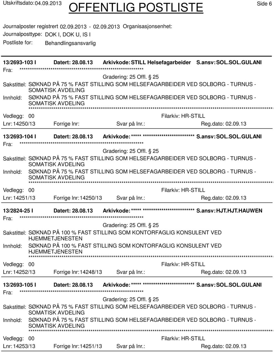 : 13/2824-25 I Datert: 28.08.13 Arkivkode:***** ****************************** S.ansv: HJT.HJT.HAUWEN Lnr: 14252/13 Forrige lnr:14248/13 Svar på lnr.