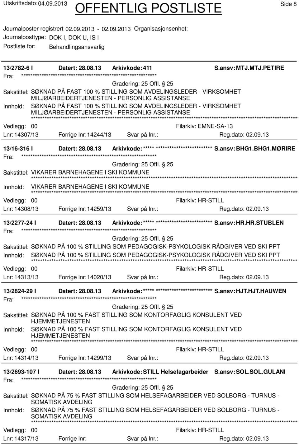 VIRKSOMHET MILJØARBEIDERTJENESTEN - PERSONLIG ASSISTANSE Lnr: 14307/13 Forrige lnr:14244/13 Svar på lnr.: 13/16-316 I Datert: 28.08.13 Arkivkode:***** ****************************** S.ansv: BHG1.