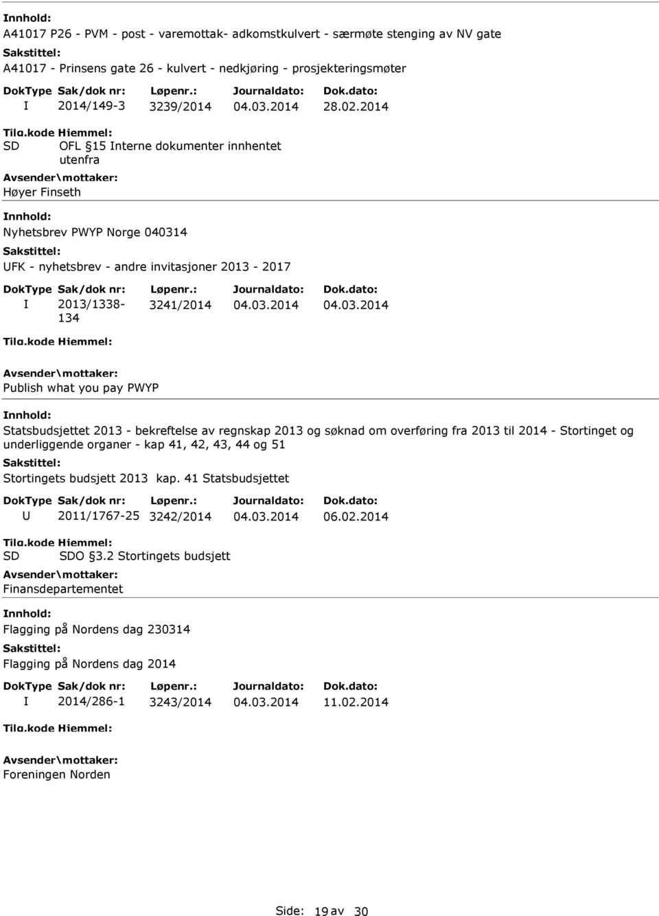 : 3241/2014 Publish what you pay PWYP Statsbudsjettet 2013 - bekreftelse av regnskap 2013 og søknad om overføring fra 2013 til 2014 - Stortinget og underliggende organer - kap 41, 42, 43, 44 og 51