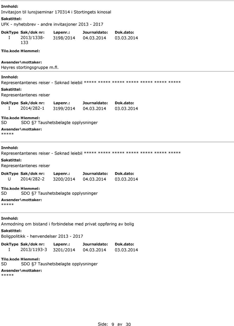 Representantenes reiser - Søknad leiebil ***** ***** ***** ***** ***** ***** ***** Representantenes reiser 2014/282-2 3200/2014 O 7 Taushetsbelagte opplysninger *****