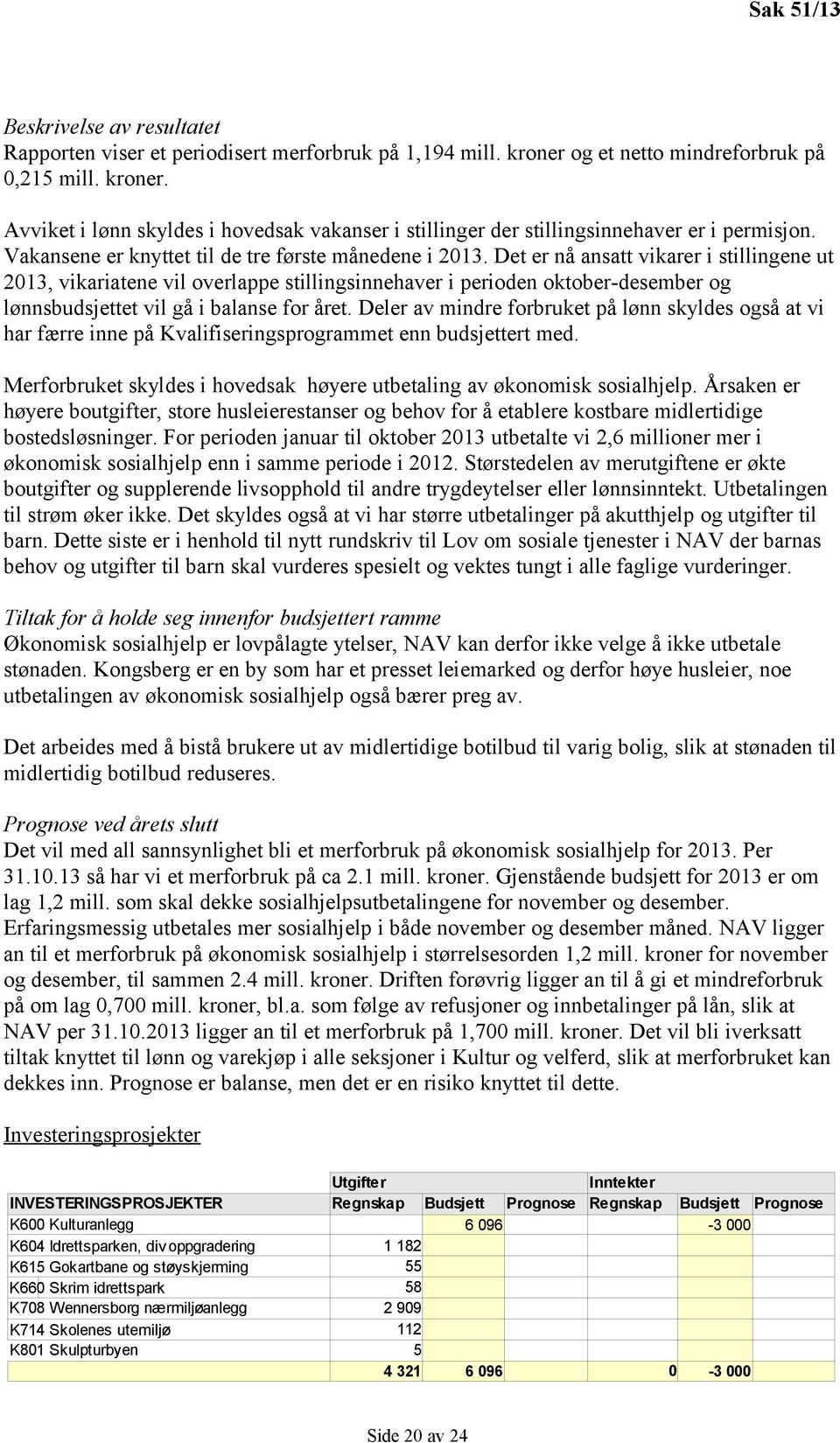 Det er nå ansatt vikarer i stillingene ut 213, vikariatene vil overlappe stillingsinnehaver i perioden oktober-desember og lønnsbudsjettet vil gå i balanse for året.