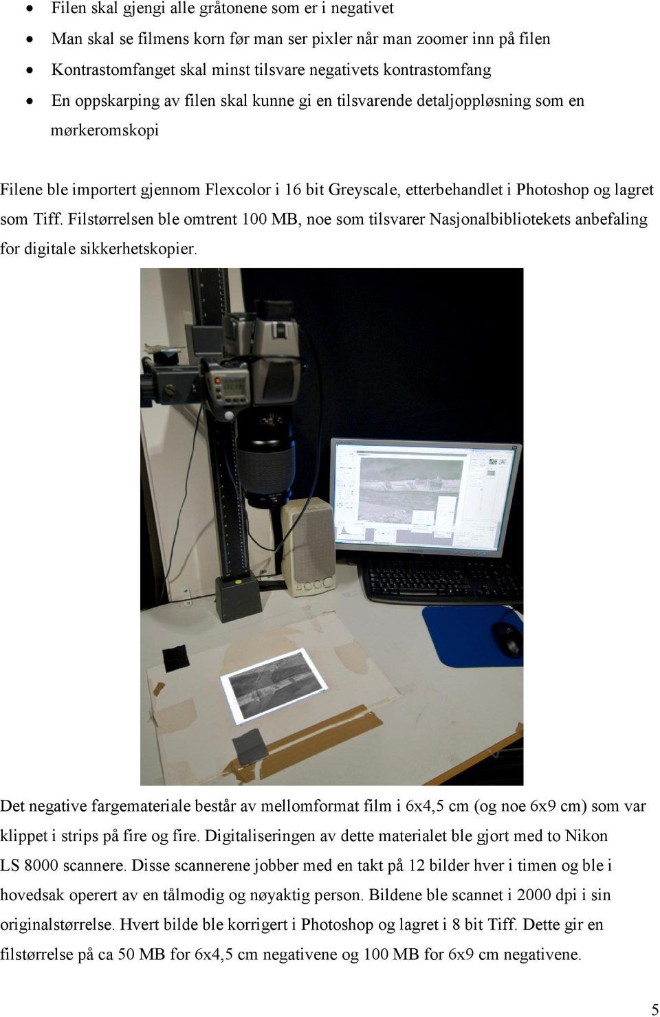 Filstørrelsen ble omtrent 100 MB, noe som tilsvarer Nasjonalbibliotekets anbefaling for digitale sikkerhetskopier.