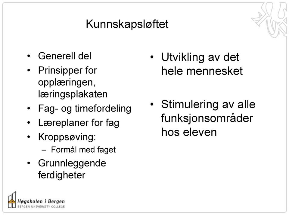 Kroppsøving: Formål med faget Grunnleggende ferdigheter