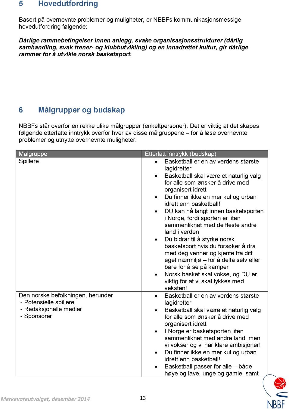 6 Målgrupper og budskap NBBFs står overfor en rekke ulike målgrupper (enkeltpersoner).