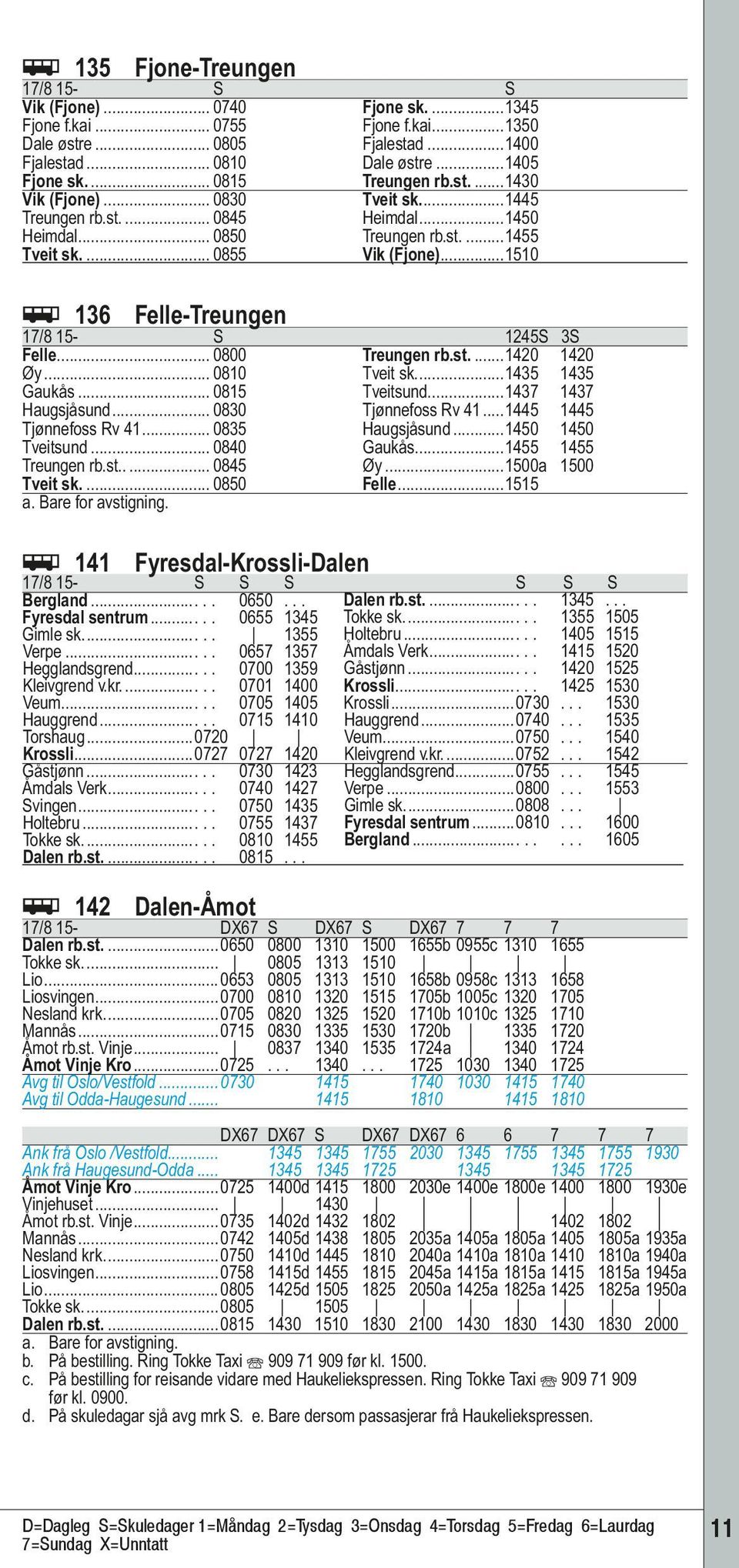 .. 0800 Treungen rb.st...1420 1420 Øy... 0810 Tveit sk...1435 1435 Gaukås... 0815 Tveitsund...1437 1437 Haugsjåsund... 0830 Tjønnefoss Rv 41...1445 1445 Tjønnefoss Rv 41... 0835 Haugsjåsund.