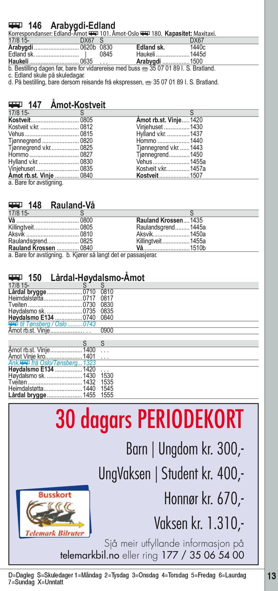 S. Bratland. ÿ 147 Åmot-Kostveit Kostveit... 0805 Åmot rb.st. Vinje...1420 Kostveit v.kr... 0812 Vinjehuset...1430 Vehus... 0815 Hylland v.kr...1437 Tjønnegrend... 0820 Hommo...1440 Tjønnegrend v.kr... 0825 Tjønnegrend v.