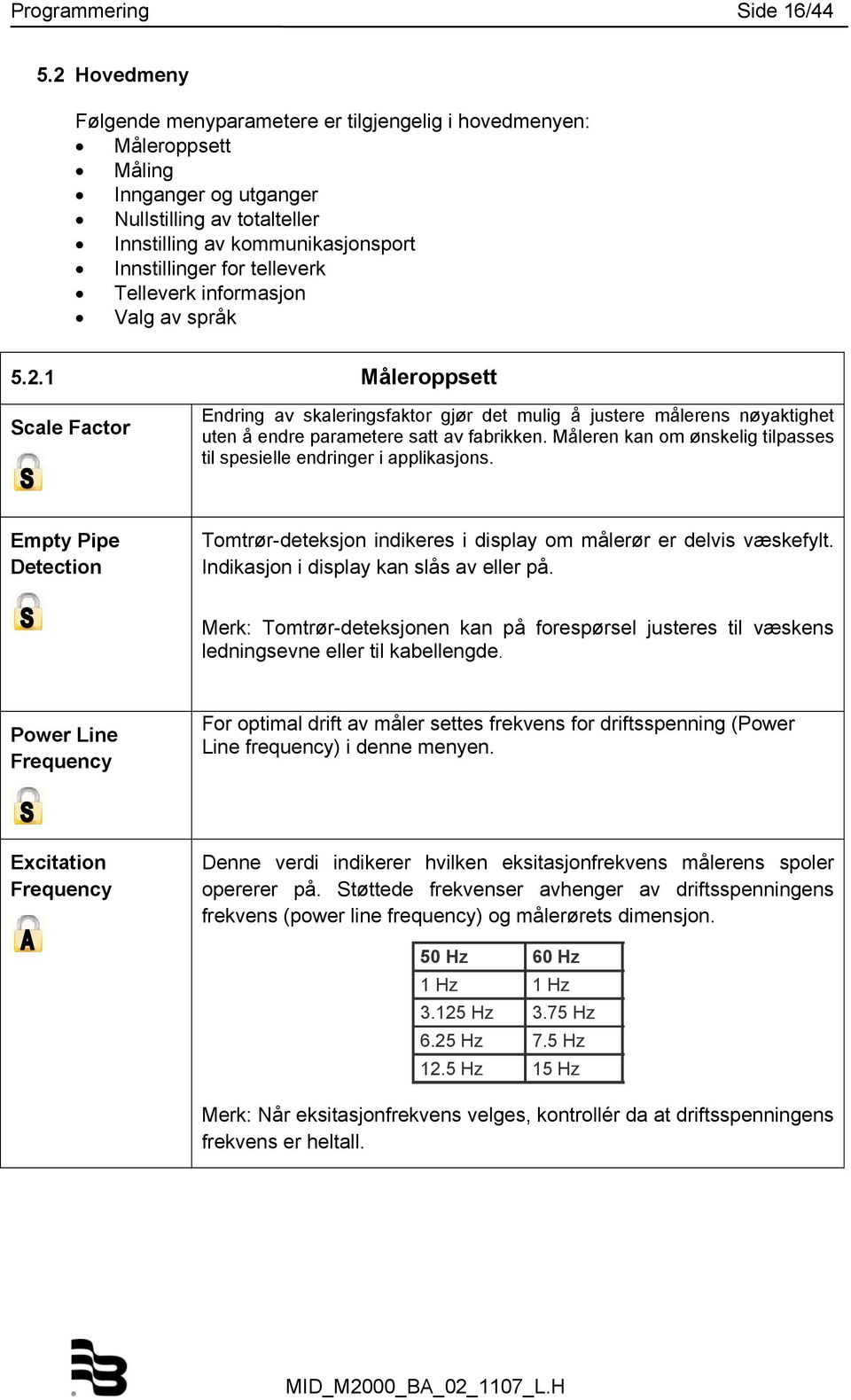 Telleverk informasjon Valg av språk 5.2.1 Måleroppsett Scale Factor Endring av skaleringsfaktor gjør det mulig å justere målerens nøyaktighet uten å endre parametere satt av fabrikken.