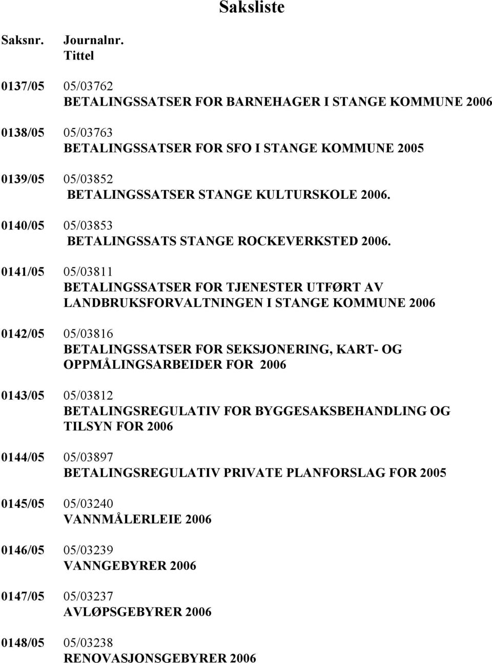 2006. 0140/05 05/03853 BETALINGSSATS STANGE ROCKEVERKSTED 2006.