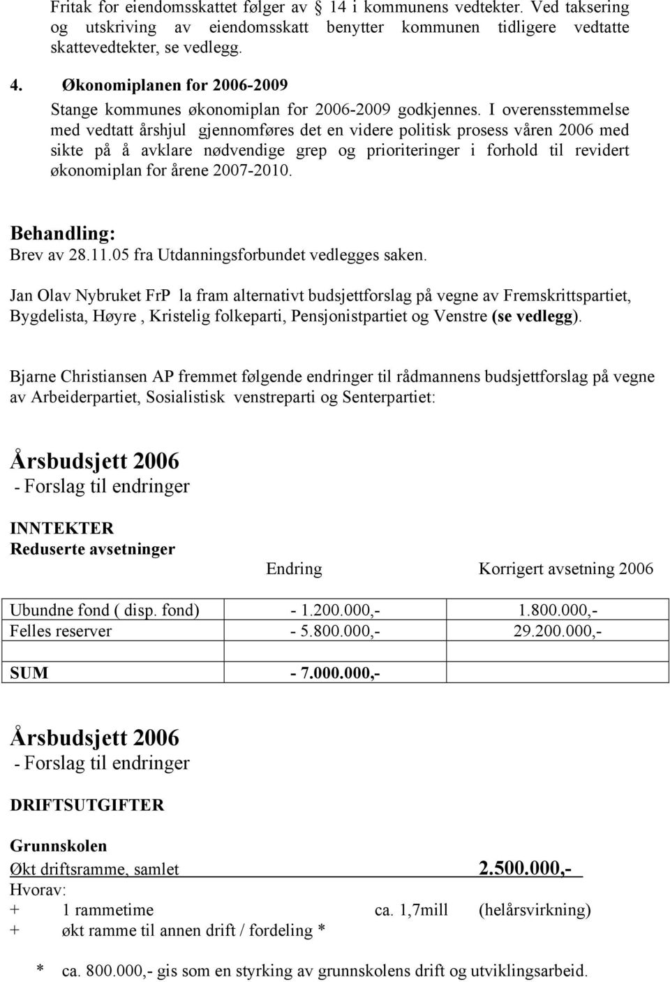 I overensstemmelse med vedtatt årshjul gjennomføres det en videre politisk prosess våren 2006 med sikte på å avklare nødvendige grep og prioriteringer i forhold til revidert økonomiplan for årene