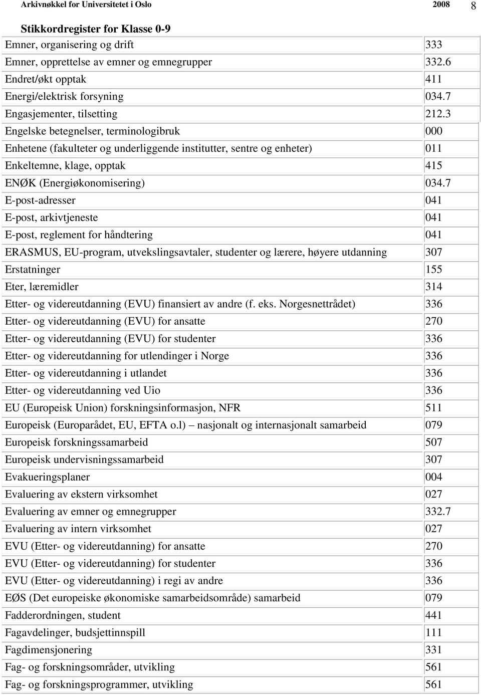 7 E-post-adresser 041 E-post, arkivtjeneste 041 E-post, reglement for håndtering 041 ERASMUS, EU-program, utvekslingsavtaler, studenter og lærere, høyere utdanning 307 Erstatninger 155 Eter,