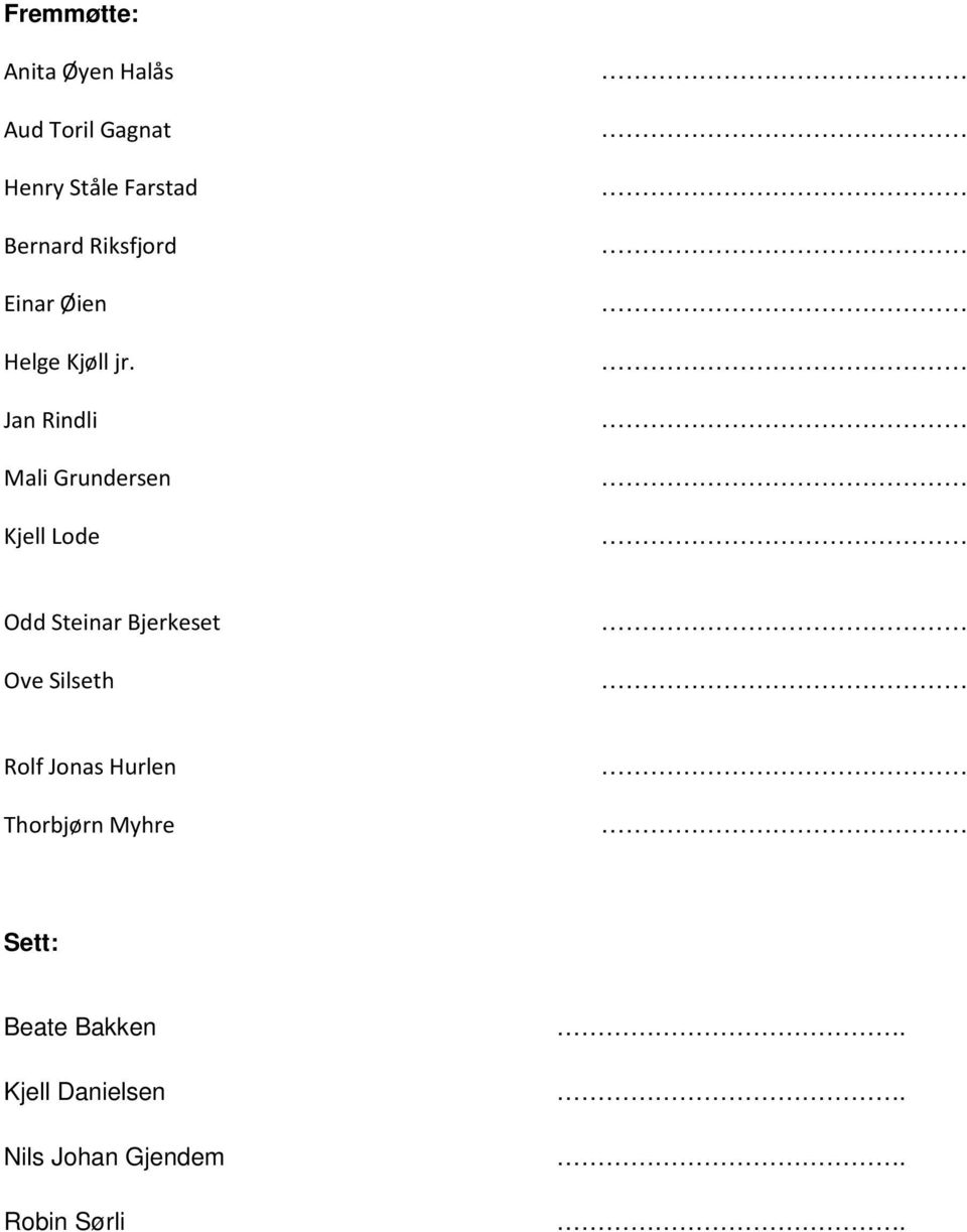 Jan Rindli Mali Grundersen Kjell Lode Odd Steinar Bjerkeset Ove Silseth