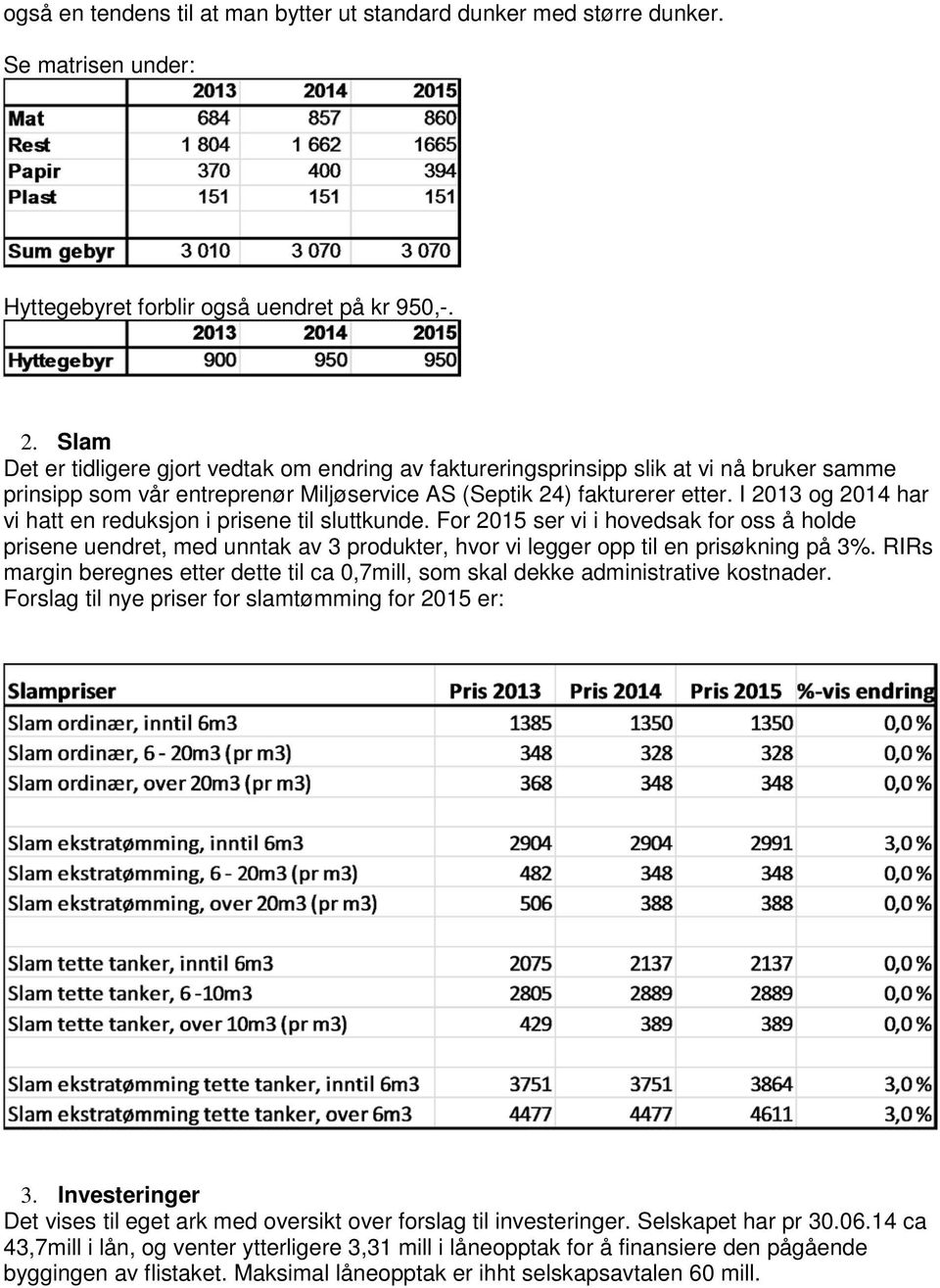 I 2013 og 2014 har vi hatt en reduksjon i prisene til sluttkunde. For 2015 ser vi i hovedsak for oss å holde prisene uendret, med unntak av 3 produkter, hvor vi legger opp til en prisøkning på 3%.