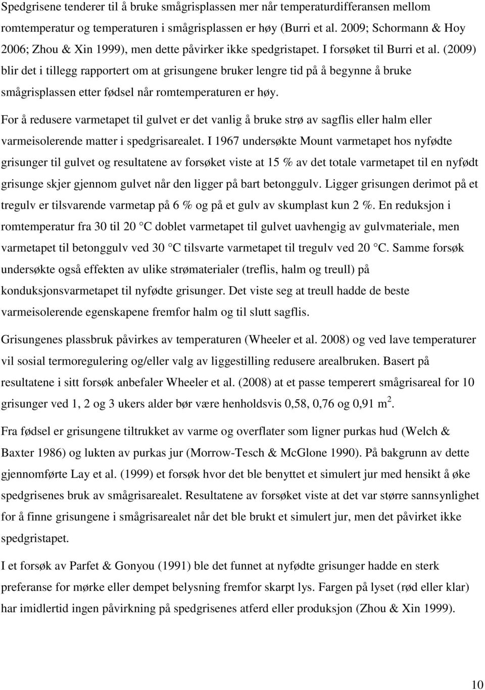 (2009) blir det i tillegg rapportert om at grisungene bruker lengre tid på å begynne å bruke smågrisplassen etter fødsel når romtemperaturen er høy.