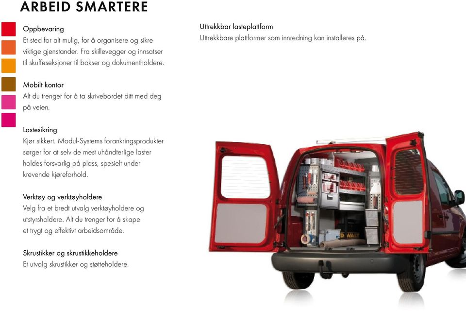 Lastesikring Kjør sikkert. Modul-Systems forankringsprodukter sørger for at selv de mest uhåndterlige laster holdes forsvarlig på plass, spesielt under krevende kjøreforhold.