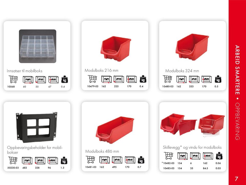 5 ARBEID SMARTERE OPPBEVARING Oppbevaringsbeholder for mobilbokser Modulboks 486 mm