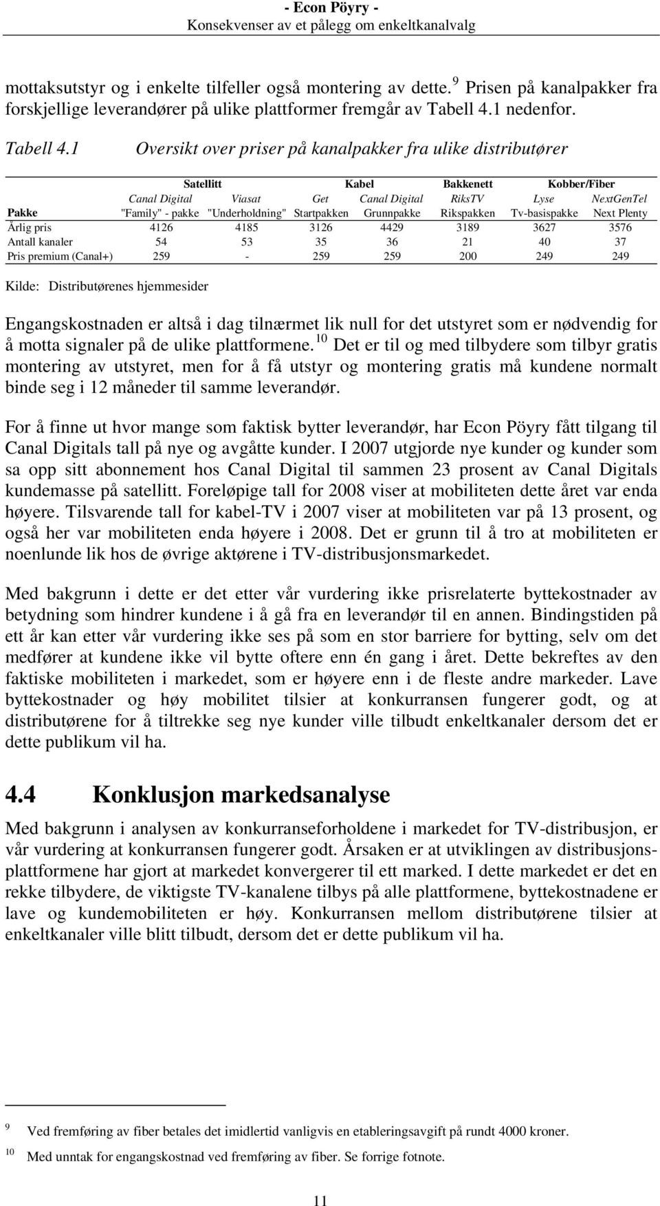 1 Oversikt over priser på kanalpakker fra ulike distributører Satellitt Kabel Bakkenett Kobber/Fiber Canal Digital Viasat Get Canal Digital RiksTV Lyse NextGenTel Pakke "Family" - pakke