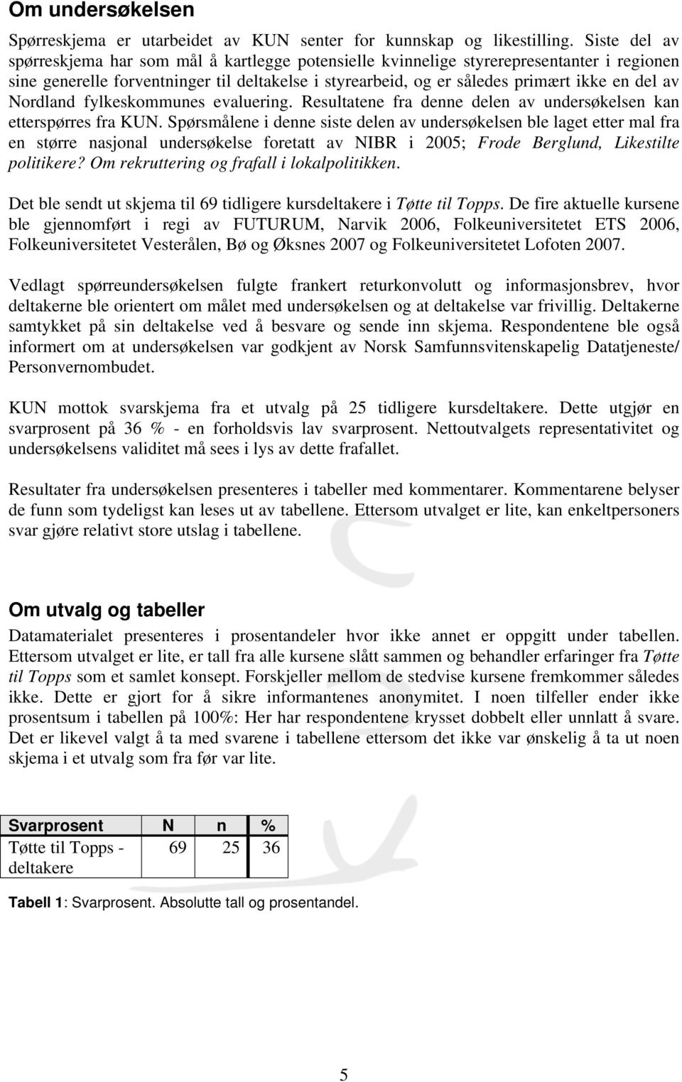 Nordland fylkeskommunes evaluering. Resultatene fra denne delen av undersøkelsen kan etterspørres fra KUN.