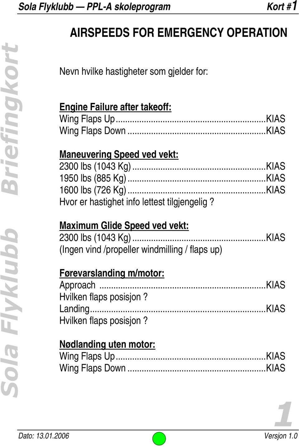 ..KIAS Hvor er hastighet info lettest tilgjengelig? Maximum Glide Speed ved vekt: 2300 lbs (1043 Kg).