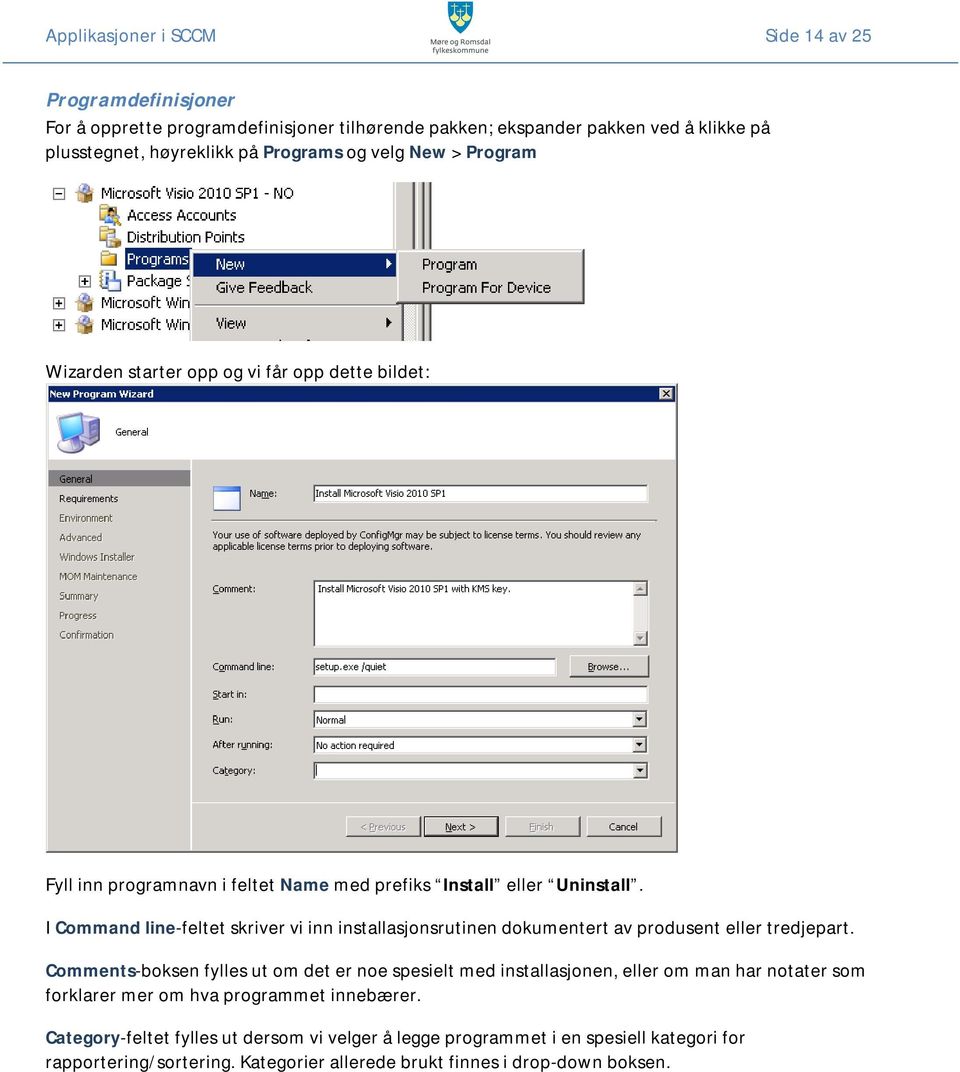 I Command line-feltet skriver vi inn installasjonsrutinen dokumentert av produsent eller tredjepart.