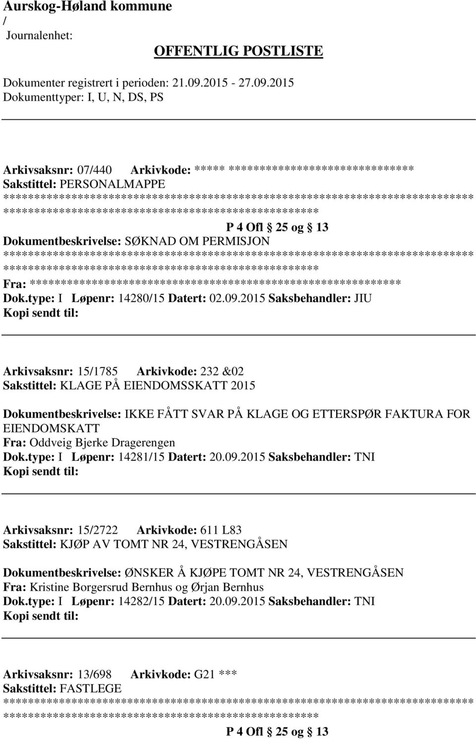 Bjerke Dragerengen Dok.type: I Løpenr: 1428115 Datert: 20.09.