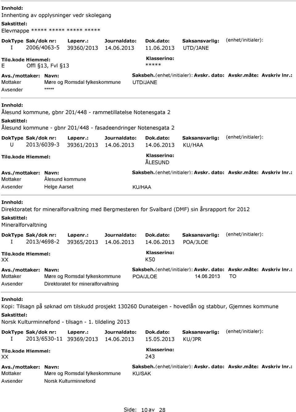 : Mottaker Møre og Romsdal fylkeskommune UTD/JANE nnhold: Ålesund kommune, gbnr 201/448 - rammetillatelse Notenesgata 2 Ålesund kommune - gbnr 201/448 - fasadeendringer Notenesgata 2 U 2013/6039-3