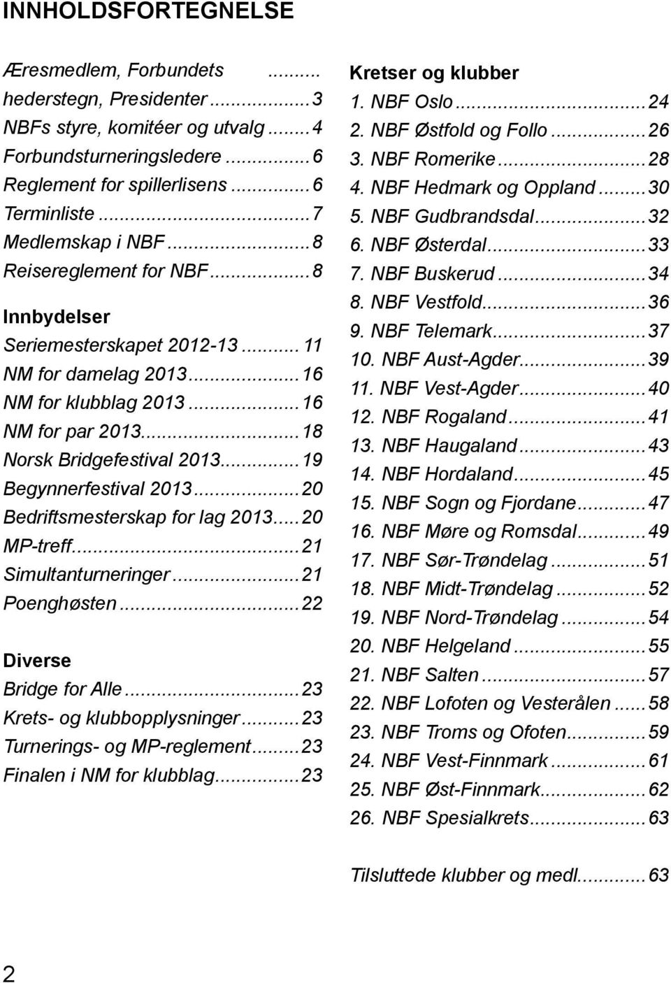 ..19 Begynnerfestival 2013...20 Bedriftsmesterskap for lag 2013...20 MP-treff...21 Simultanturneringer...21 Poenghøsten...22 Diverse Bridge for Alle...23 Krets- og klubbopplysninger.