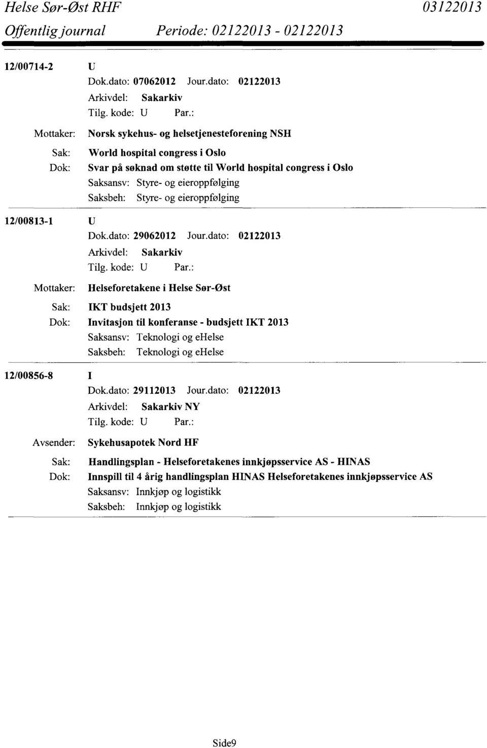 eieroppfølging Saksbeh: Styre- og eieroppfølging 12/00813-1 Dok.dato: 29062012 Jour.